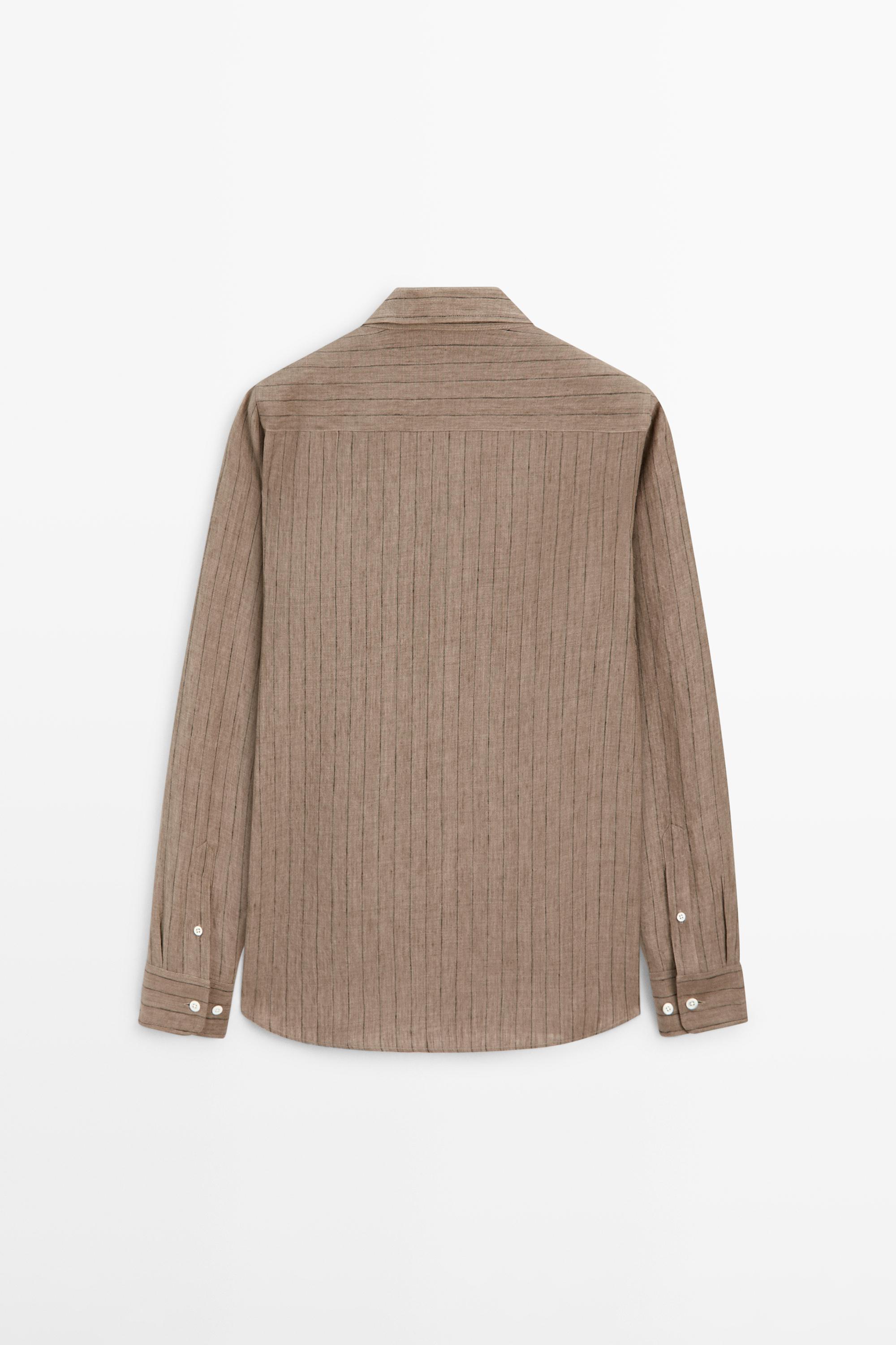 100% linen slim fit striped shirt